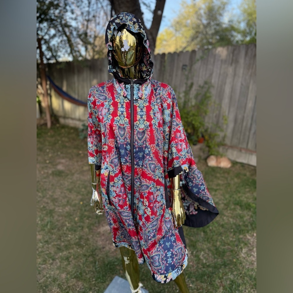 Johnny Was Reversible Hooded Poncho Jacket Paisley Boho Zip Up Cape Sz large